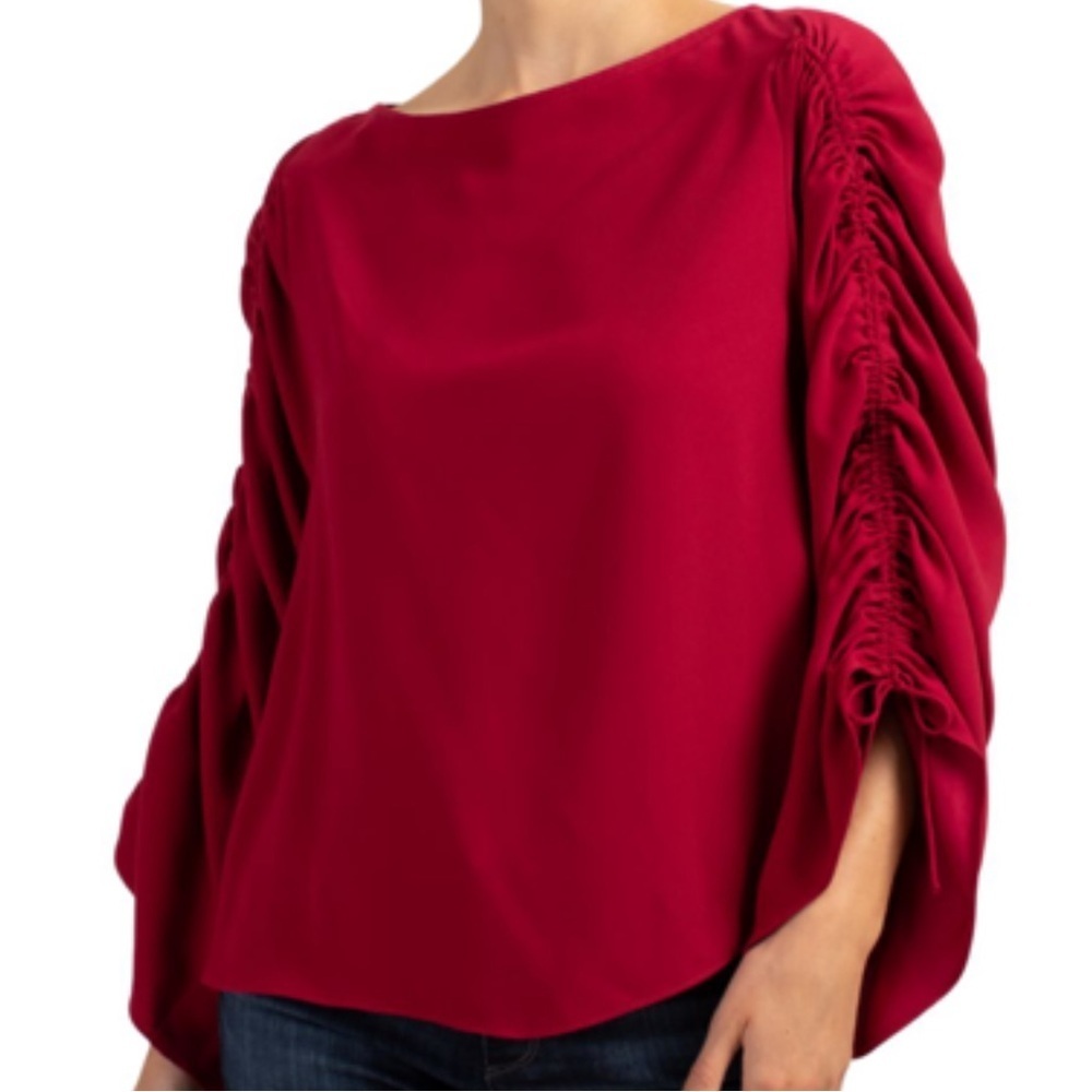 Trina Turk Veda Drawstring Sleeve Top Sumac Red Large Q2